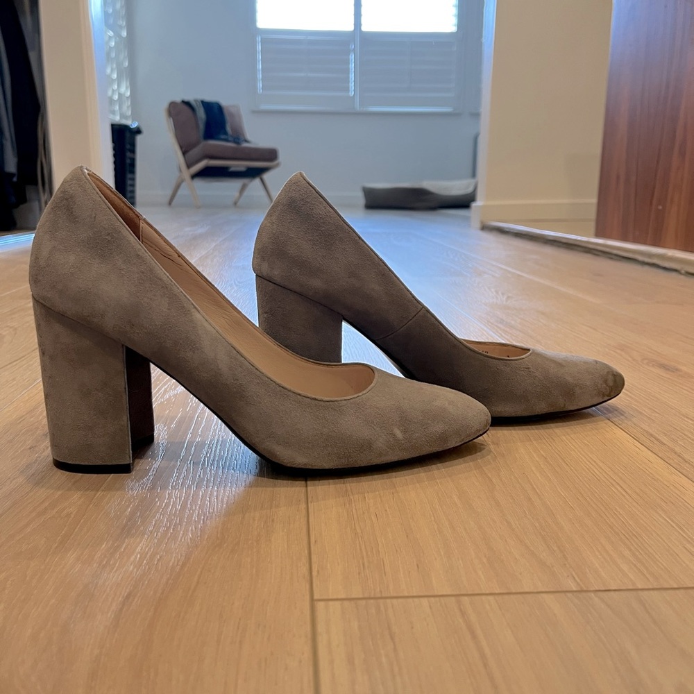 Cole Haan Gray Suede Block Heel Pumps